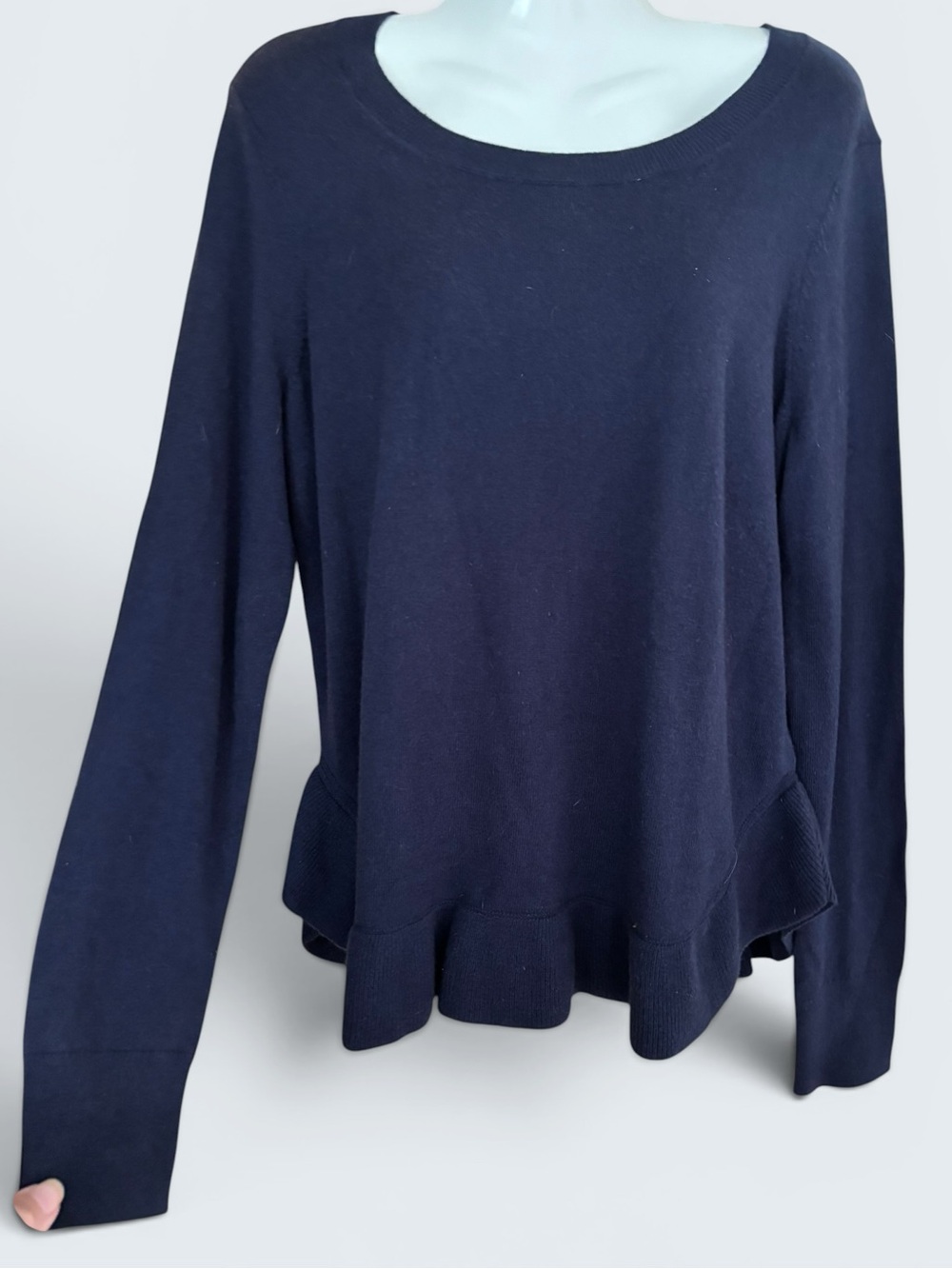 Gap Navy Blue Flutter Ruffle Hem Long Sleeve Merino Wool Blend Sweater Size M
